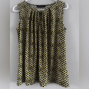 Jones New York Sleeveless Blouse Small Chain Print Top Black Yellow
